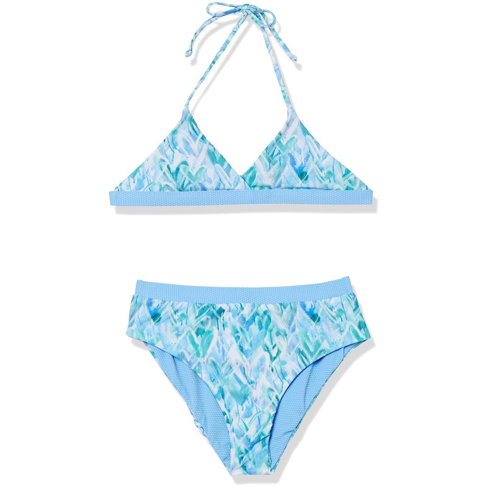 Splendid Girls Graffiti Heart Wrap Triangle Bra & Highwaist Pant Set Blue 12